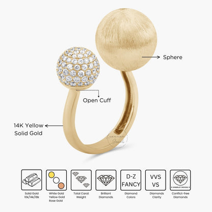 Open Sphere Ball Dual Diamond Fancy Ring