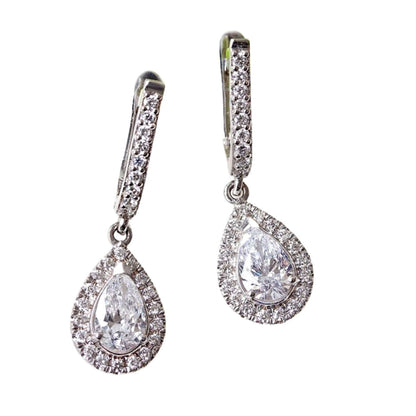 Pear cut Halo Diamond Teardrop Dangling Earrings 14K Gold Hoop Earrings luxury bridal Earrings