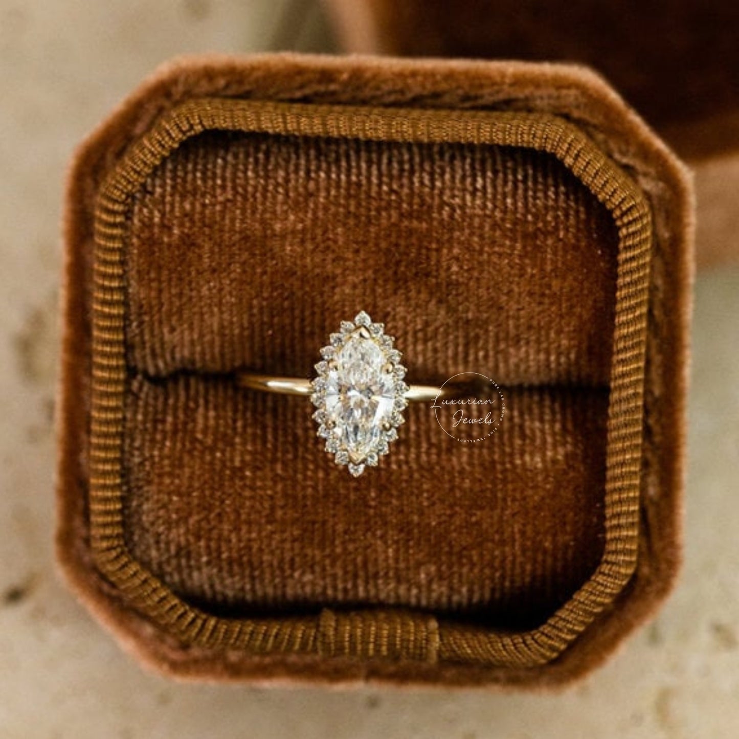 Marquise Diamond Halo Engagement Ring