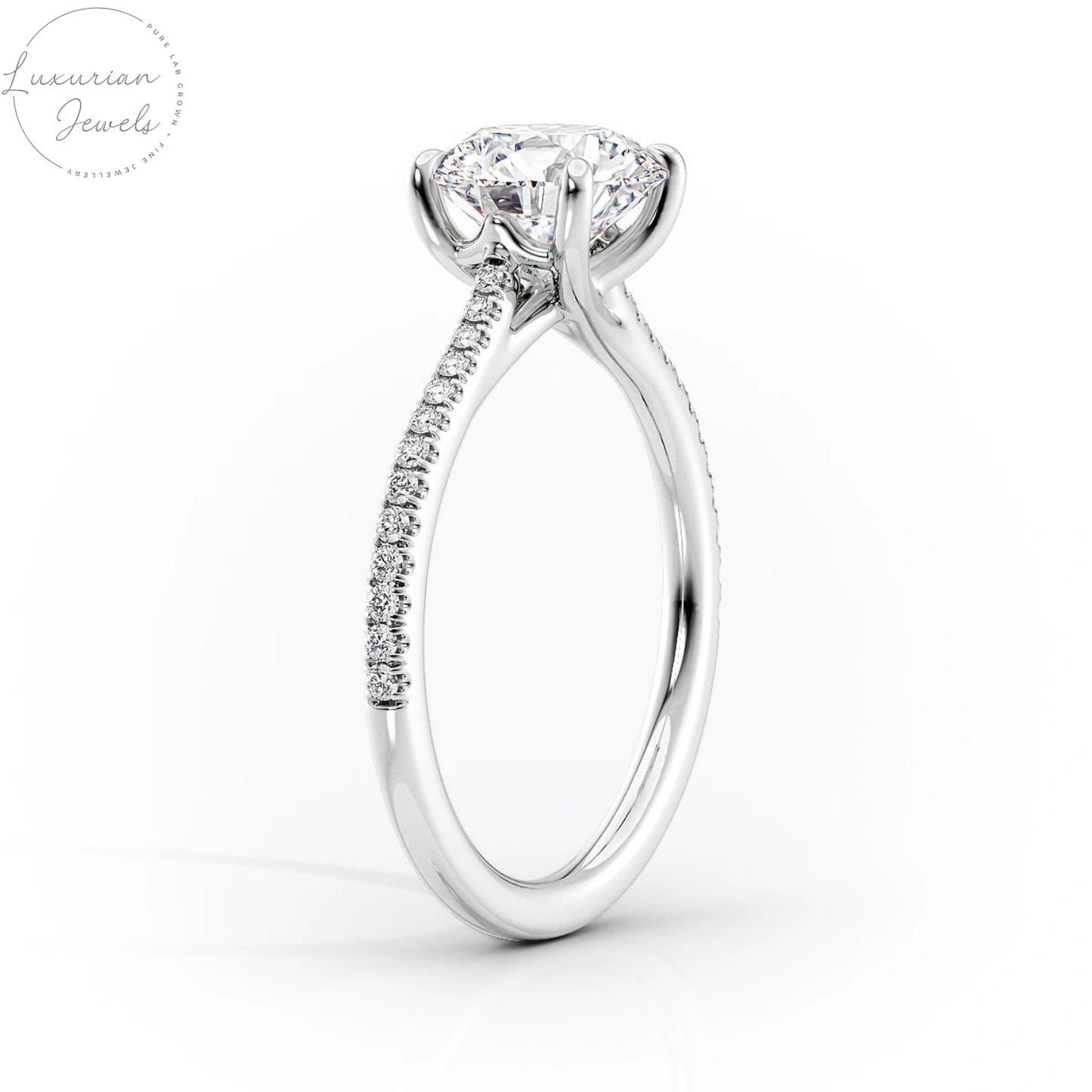 14K Round Cut Solitaire Accent Diamond Ring