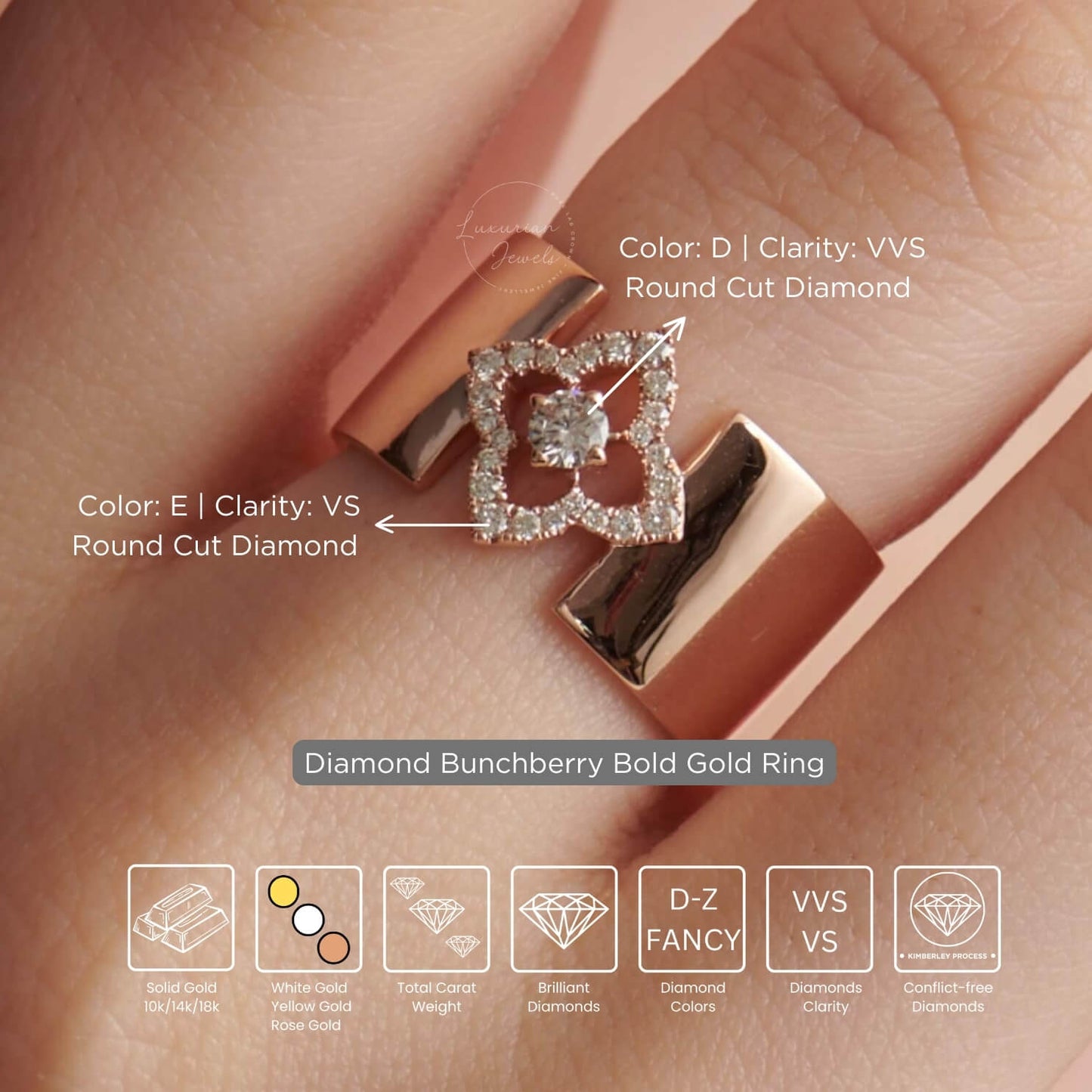 10K Gold Round Diamond Floral Proposal Ring