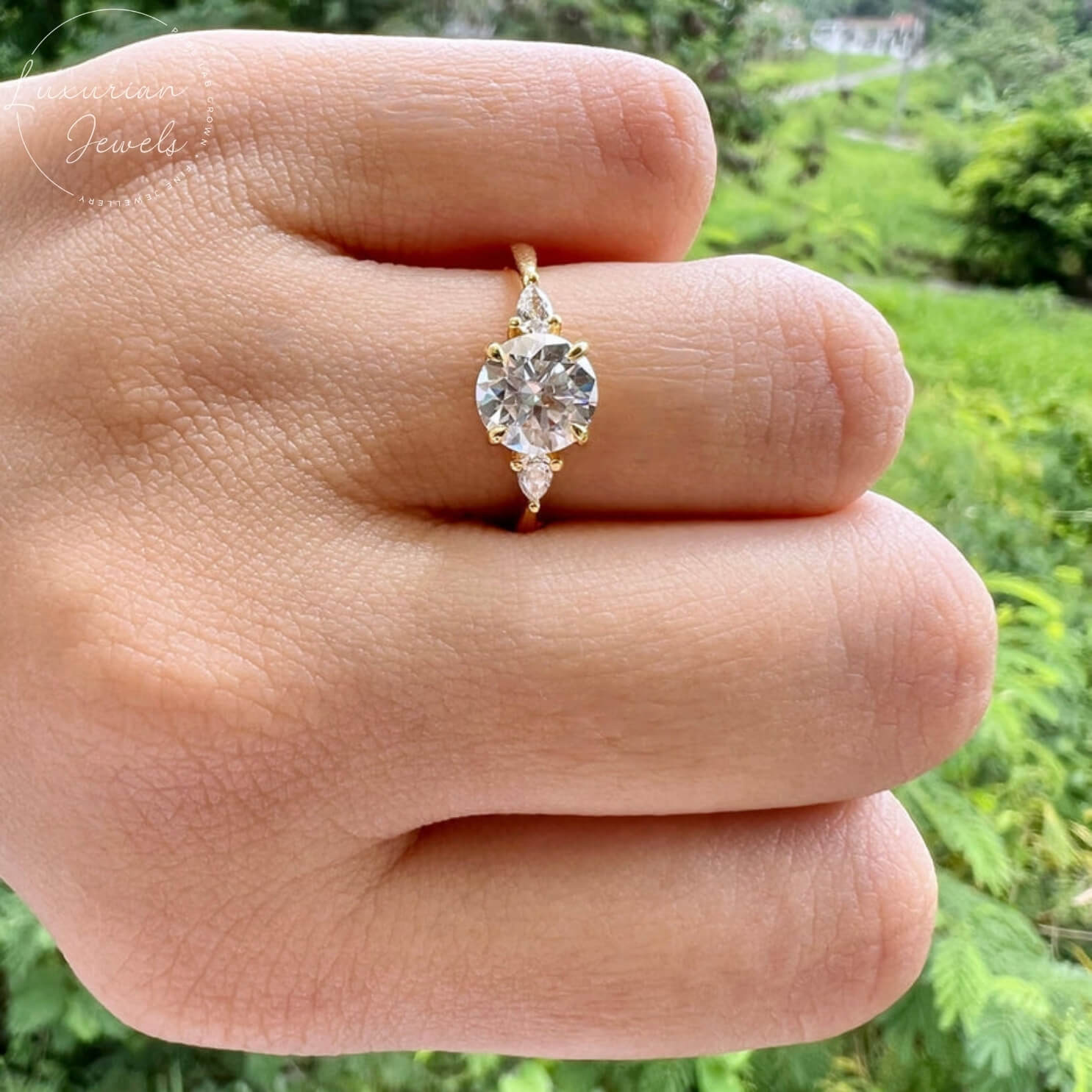 Round Cut Three Stone Lab Made Engagement Ring