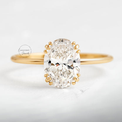 Oval Cut Lab Created Hidden Halo Engagement Ring