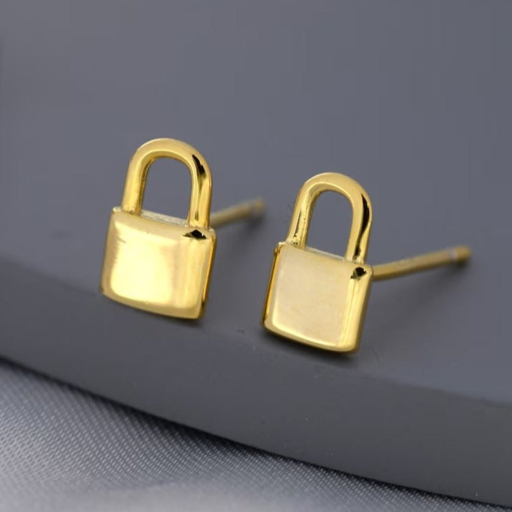 Engraved Small Padlock Stud Earrings by Luxurian Jewels