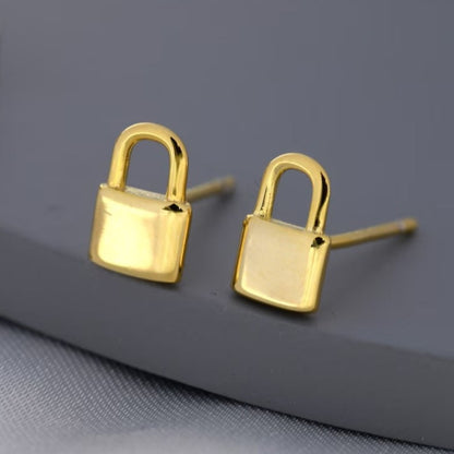 Engraved Small Padlock Stud Earrings by Luxurian Jewels