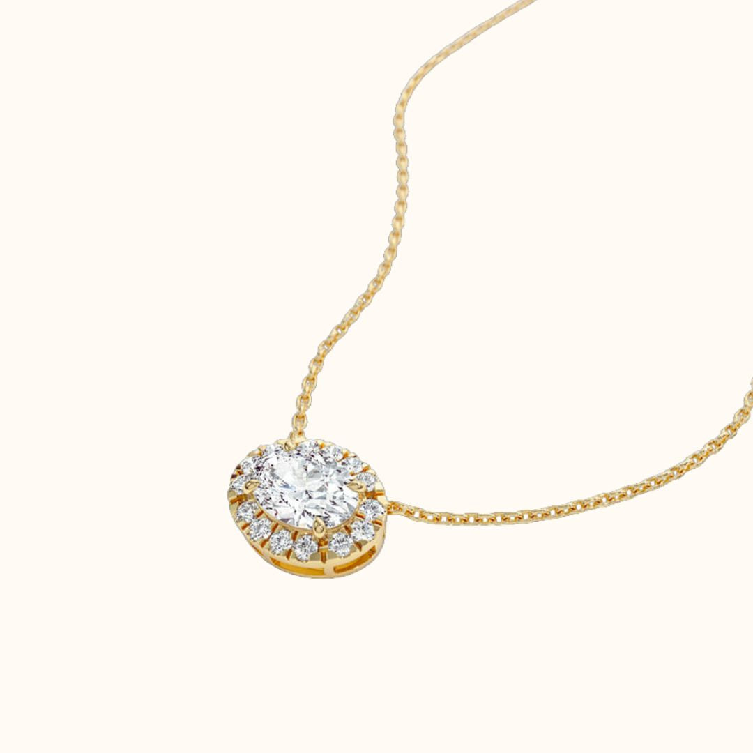 Oval Cut Moissanite Necklace in 14k Gold