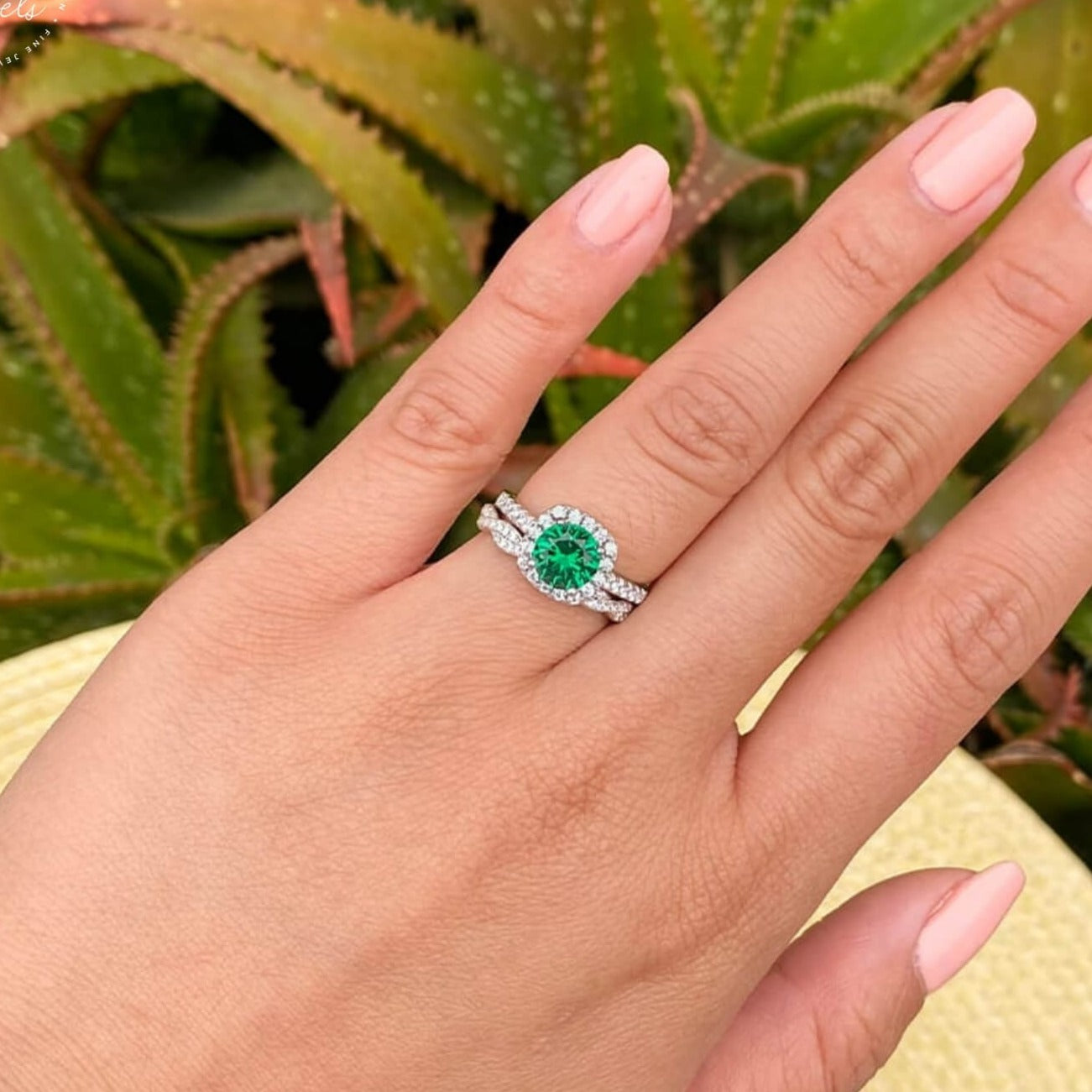 Round Cut May Birthstone Emerald Engagement Ring