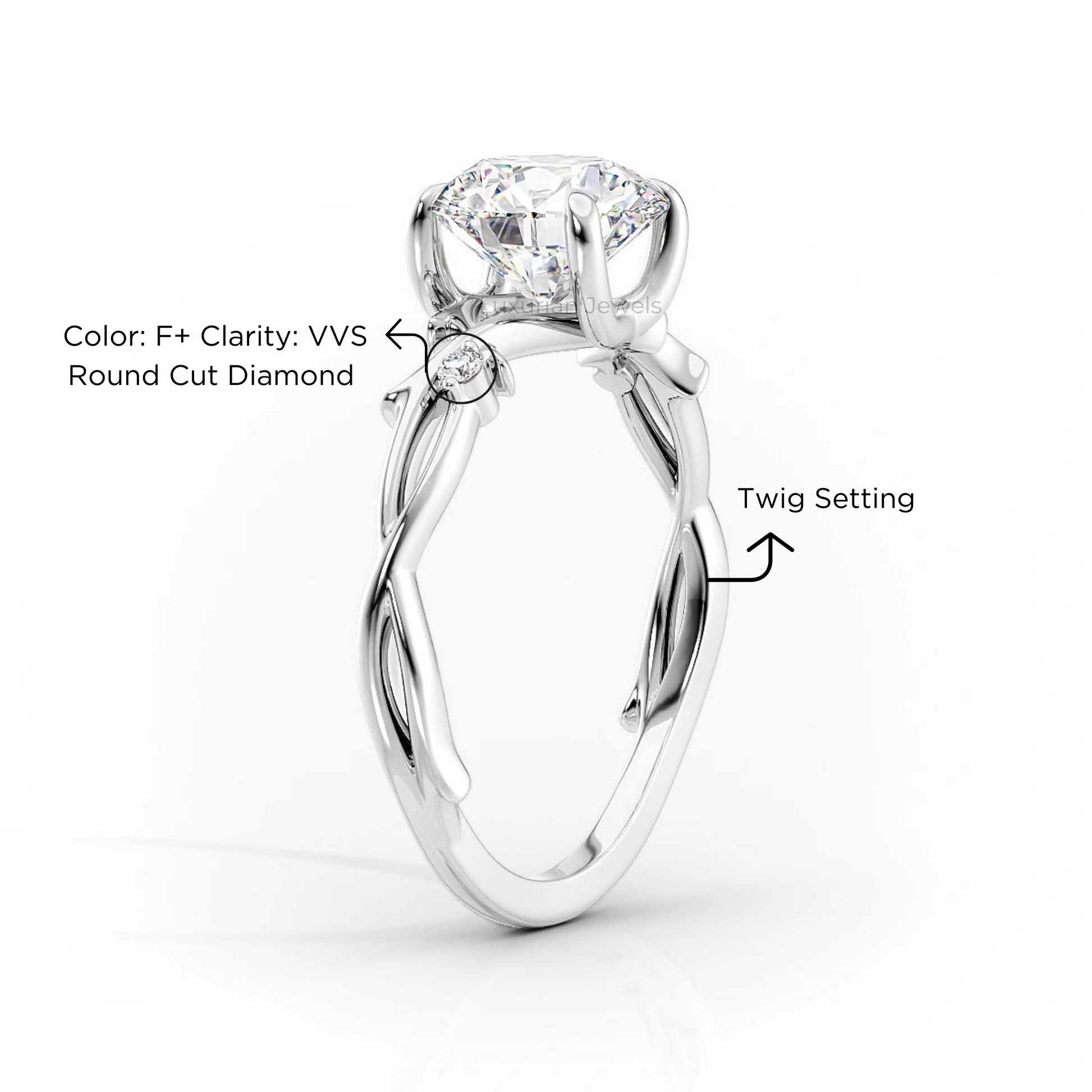 Nature Inspired Round Cut Diamond Engagement Ring