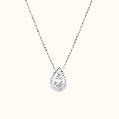 Pear Diamond Bezel Set 14K White Gold Necklace