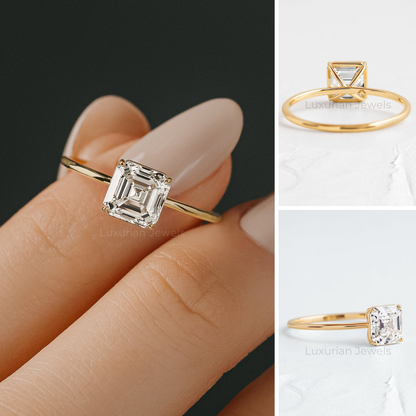 14k Asscher Cut Lab Diamond Engagement Ring