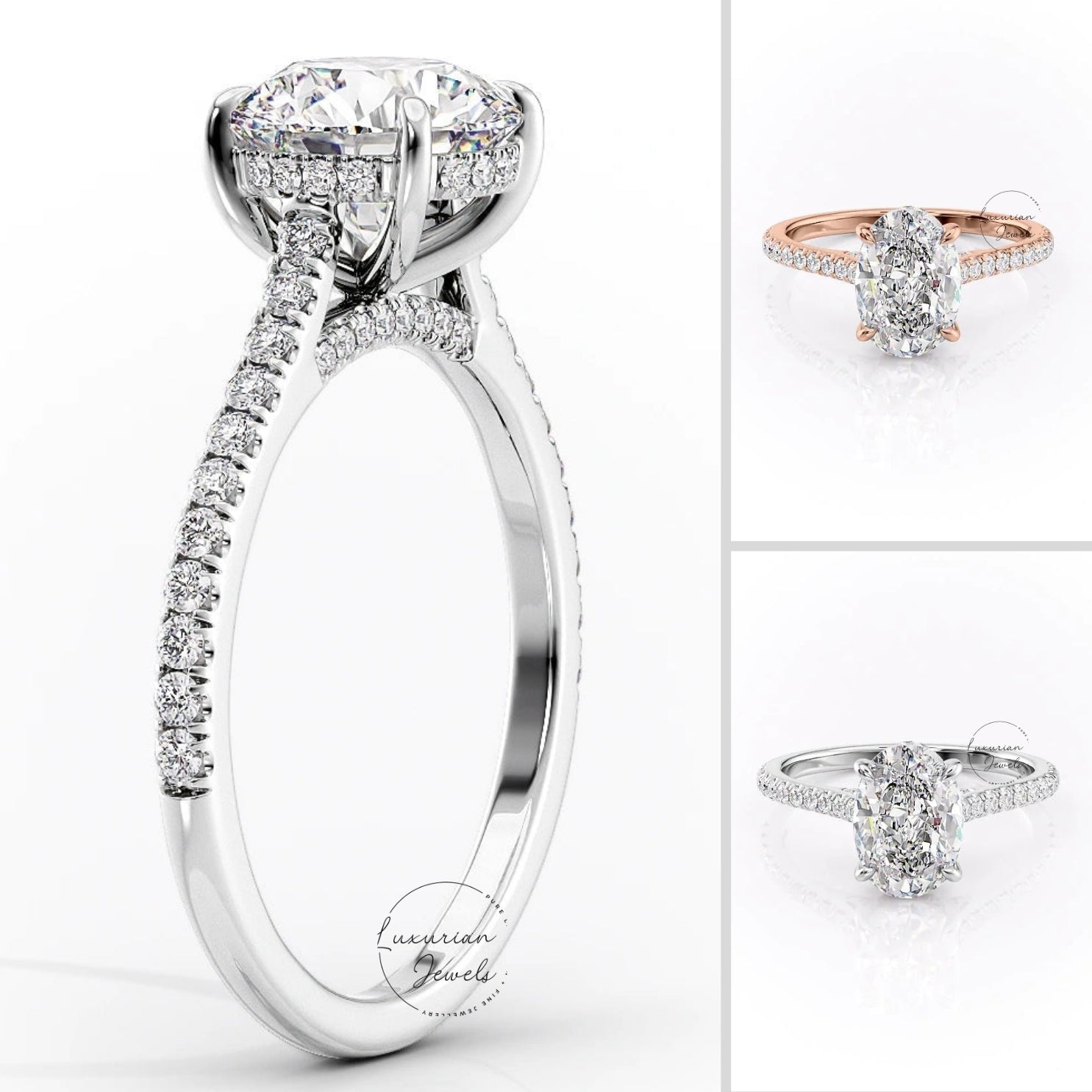 Oval Cut Diamond Hidden Halo Cathedral Ring