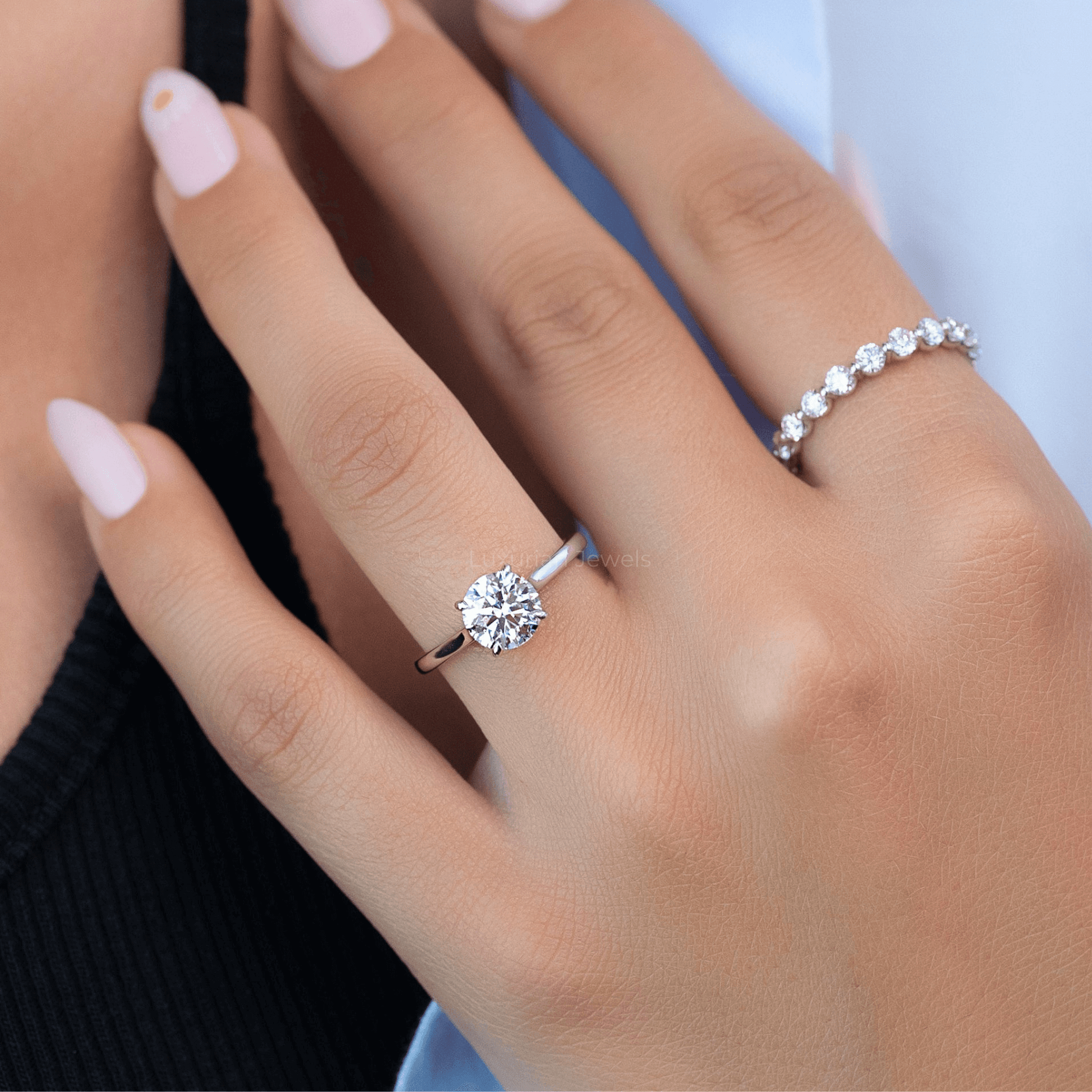 Round Cut Lab Grown Engagement Ring With Hidden Halo