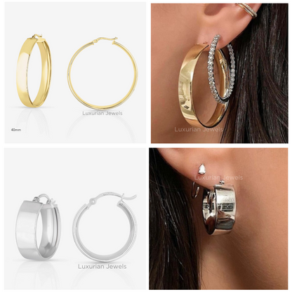 18K Solid Gold Round Hoop Earrings