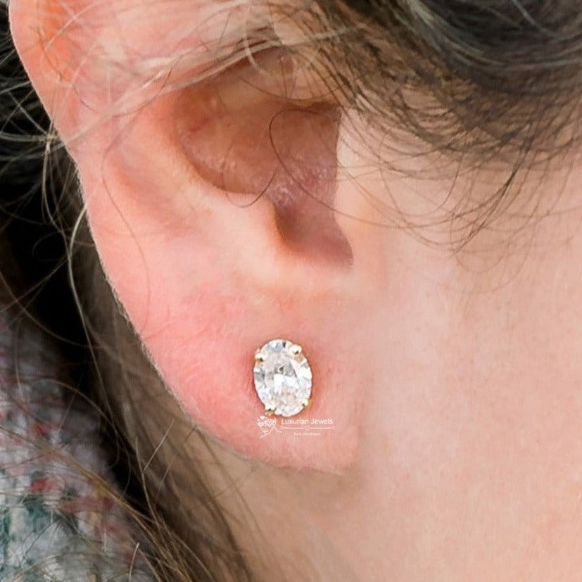 Oval Cut Prong Set Diamond Stud Wedding Earrings