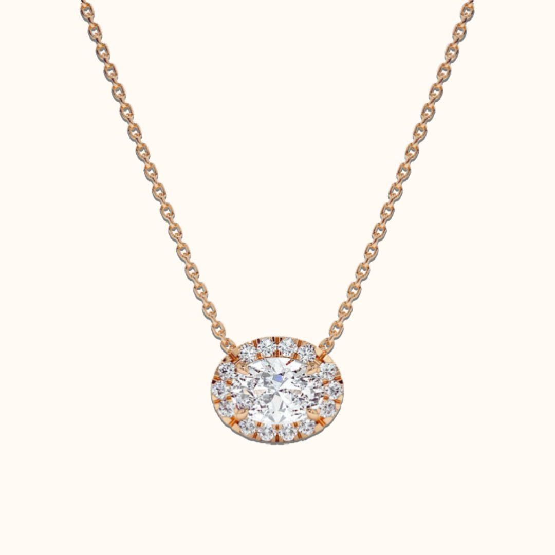 Oval Cut Moissanite Necklace in 14k Gold