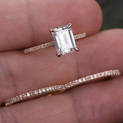 4 Prong Engagement Ring, Bridal Ring Set 