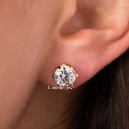 14K Solid Gold Round Cut Lab Grown Diamond Earring