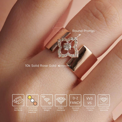 10K Gold Round Diamond Floral Proposal Ring