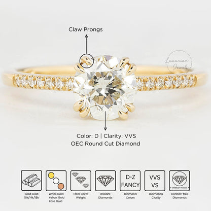 Yellow Gold Old Mine Cut Diamond Engagement Ring