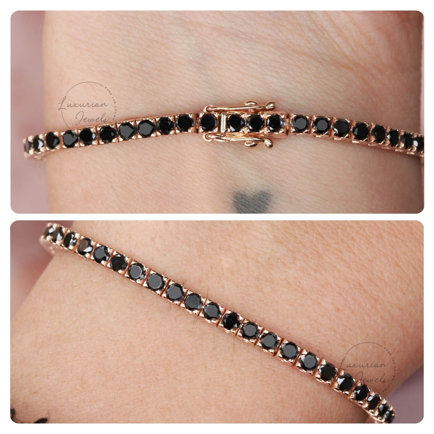 Rose Gold Classic Black Diamond Tennis Bracelet