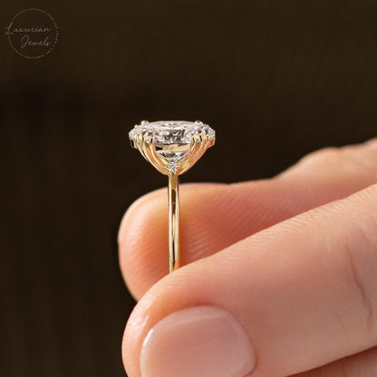 Oval Cut Lab Created Hidden Halo Engagement Ring