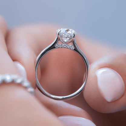 Round Cut Lab Grown Engagement Ring With Hidden Halo