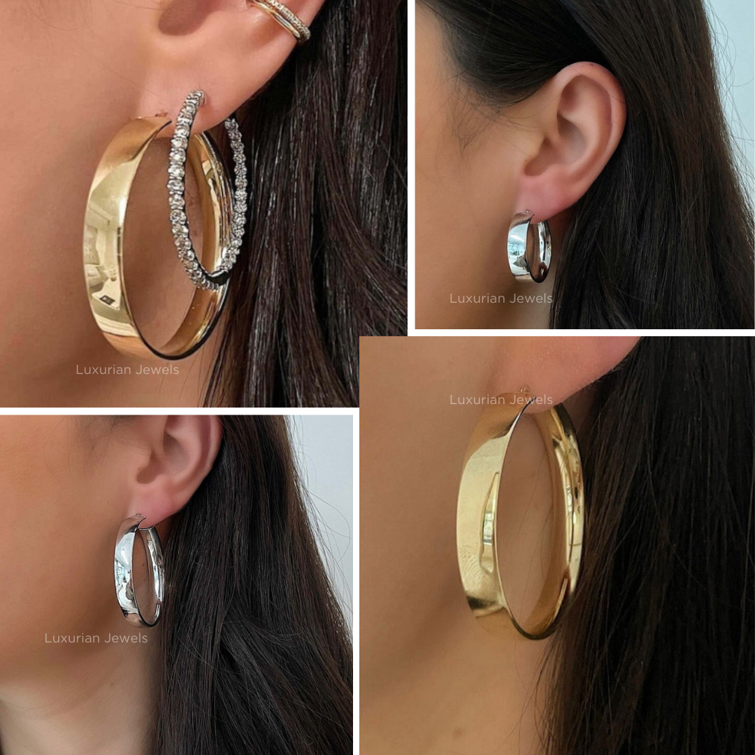 18K Solid Gold Round Hoop Earrings