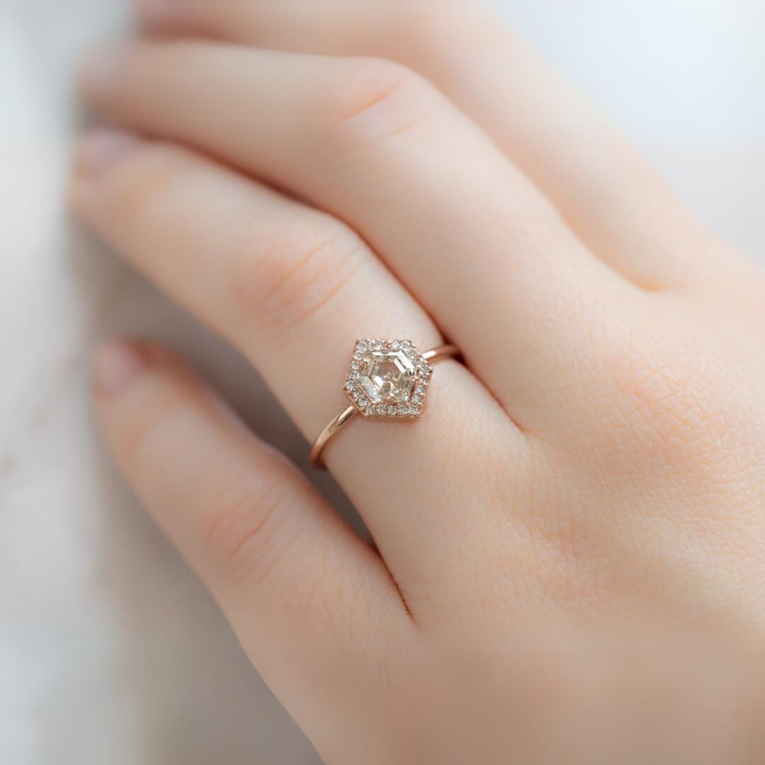  Hexagon Diamond Engagement Ring For Valentine Gift