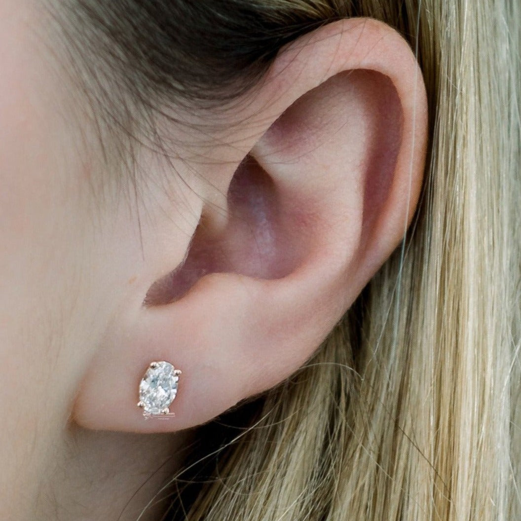 Oval Cut Prong Set Diamond Stud Wedding Earrings