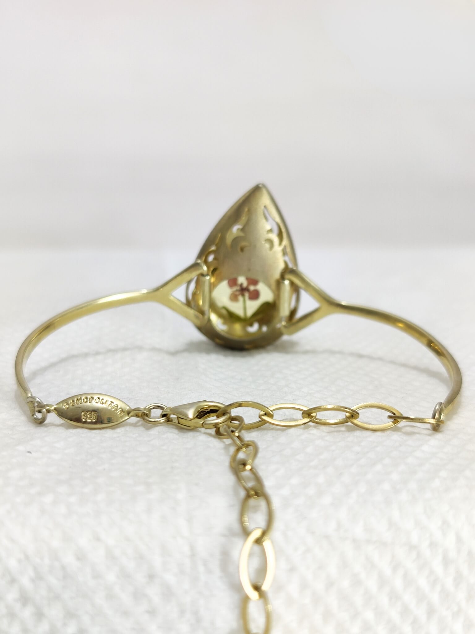 Real Flower Pear Shape Antique Gold Plated Bracelet