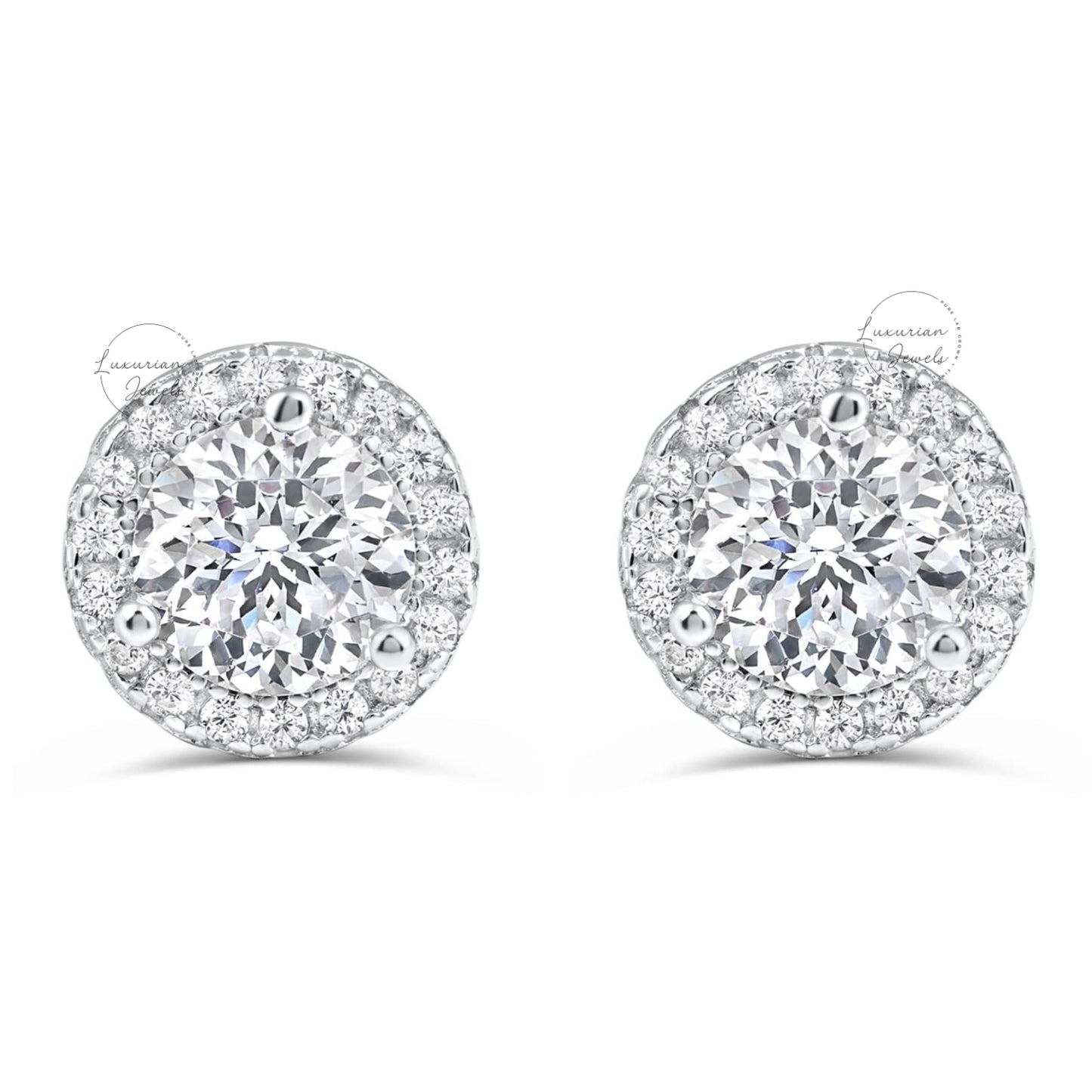 1.36 CT Round Cut Stud Halo Diamond Earrings