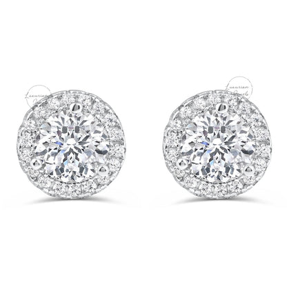 1.36 CT Round Cut Stud Halo Diamond Earrings