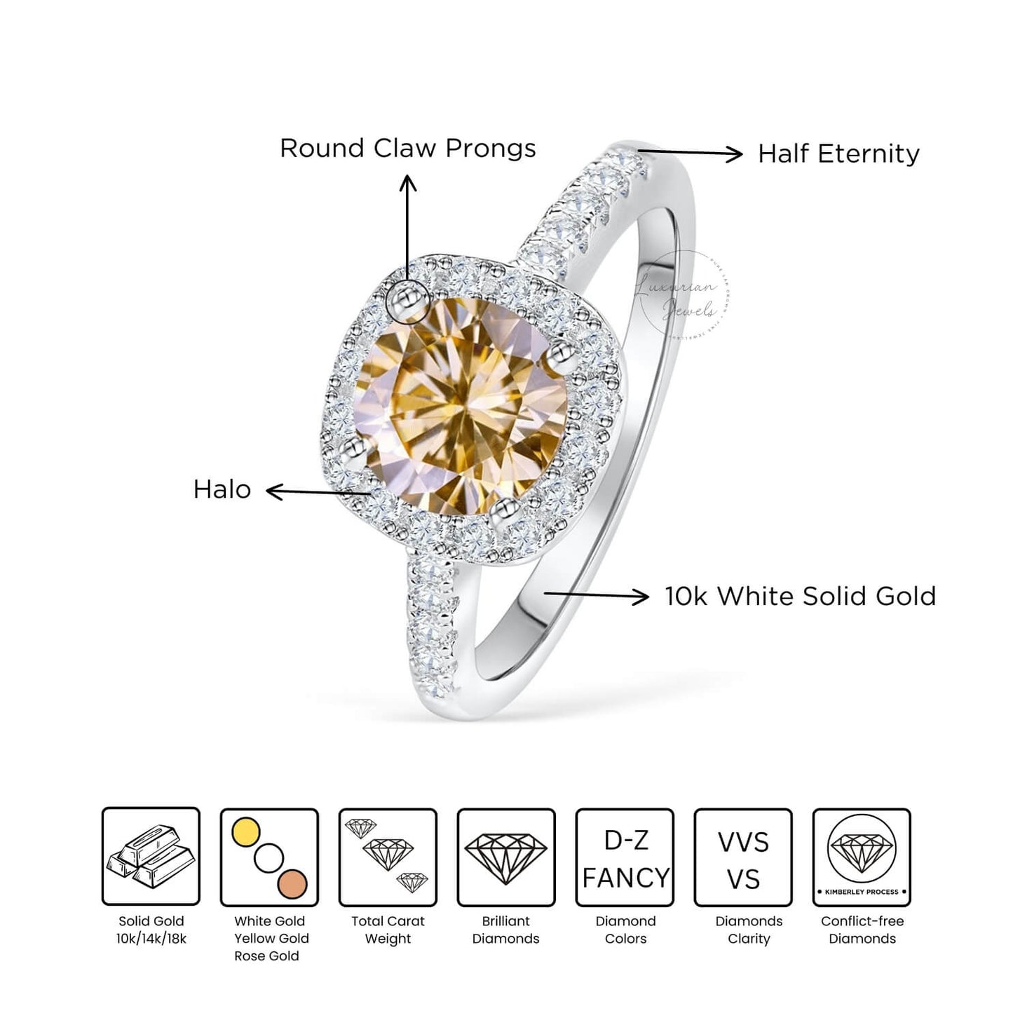 10K Yellow Diamond Brilliant Round Cut Vintage Ring