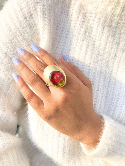 Nature Inspired Real Red Flowers Ring