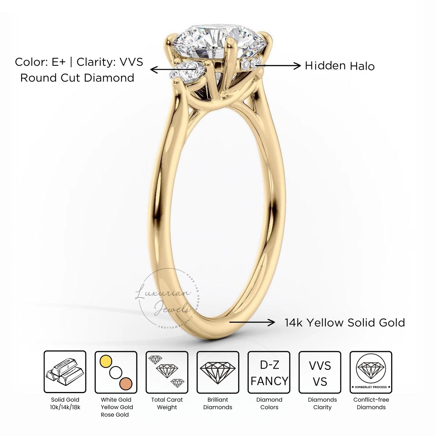 Princess Cut Hidden Halo Three Stone Ring