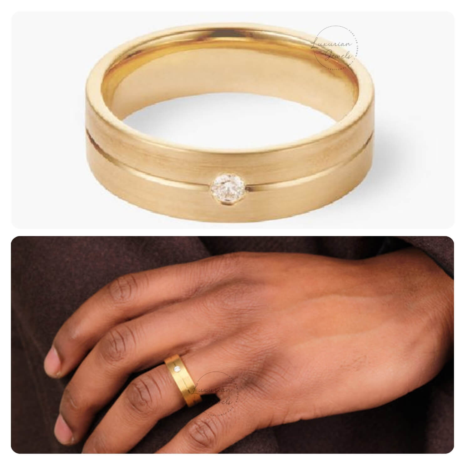 Yellow Gold Single Diamond Men's Wedding Gold Ring