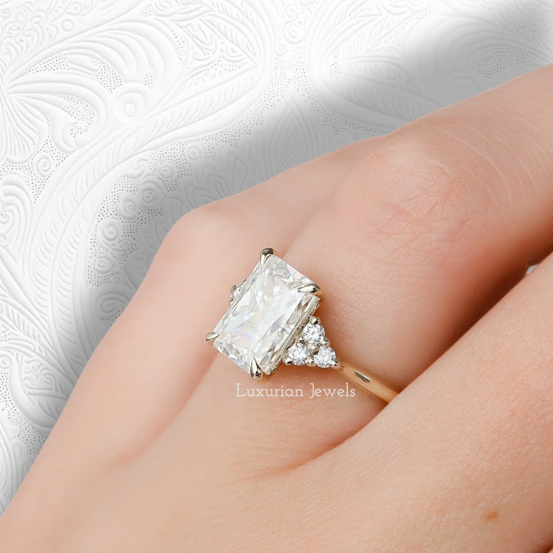 Radiant Cut Style Three Diamond Unique Ring