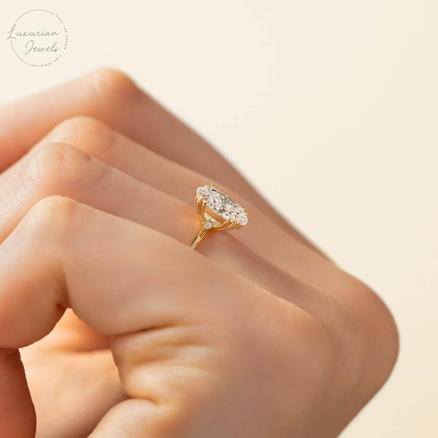 Oval Cut Lab Created Hidden Halo Engagement Ring