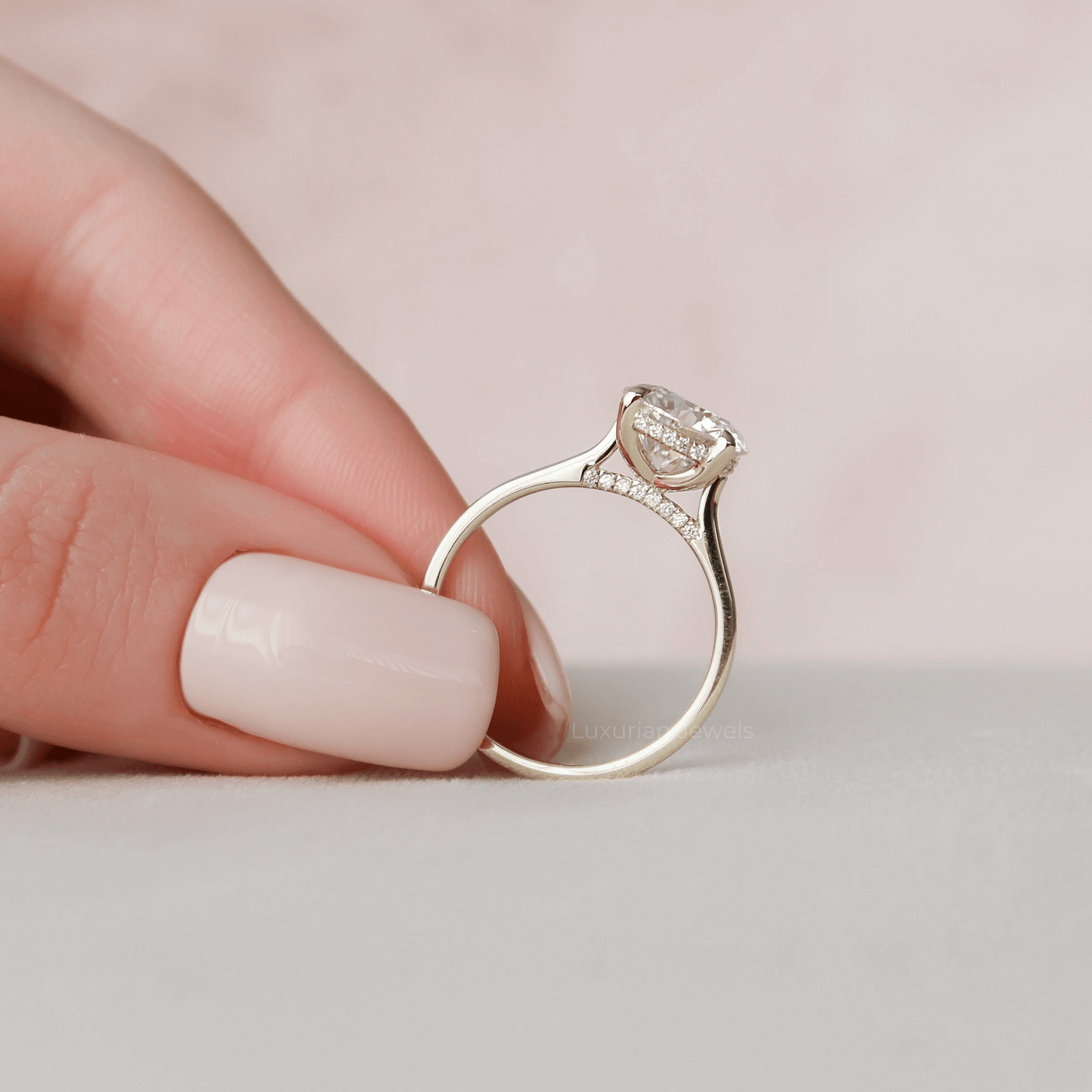 Round Cut Lab Grown Engagement Ring With Hidden Halo