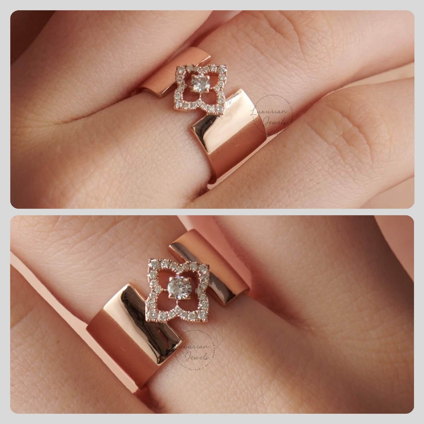 10K Gold Round Diamond Floral Proposal Ring