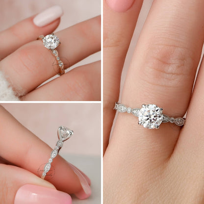  Round Cut Prong Set Solitaire Accent Ring