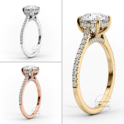 Oval Cut Diamond Hidden Halo Cathedral Ring