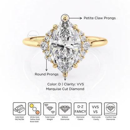 Marquise Cut Lab Grown Diamond Cathedral Style Ring