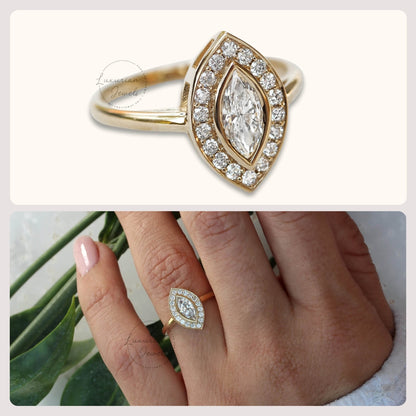 14K Marquise Bridal Set Halo Diamond Ring