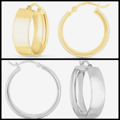 18K Solid Gold Round Hoop Earrings