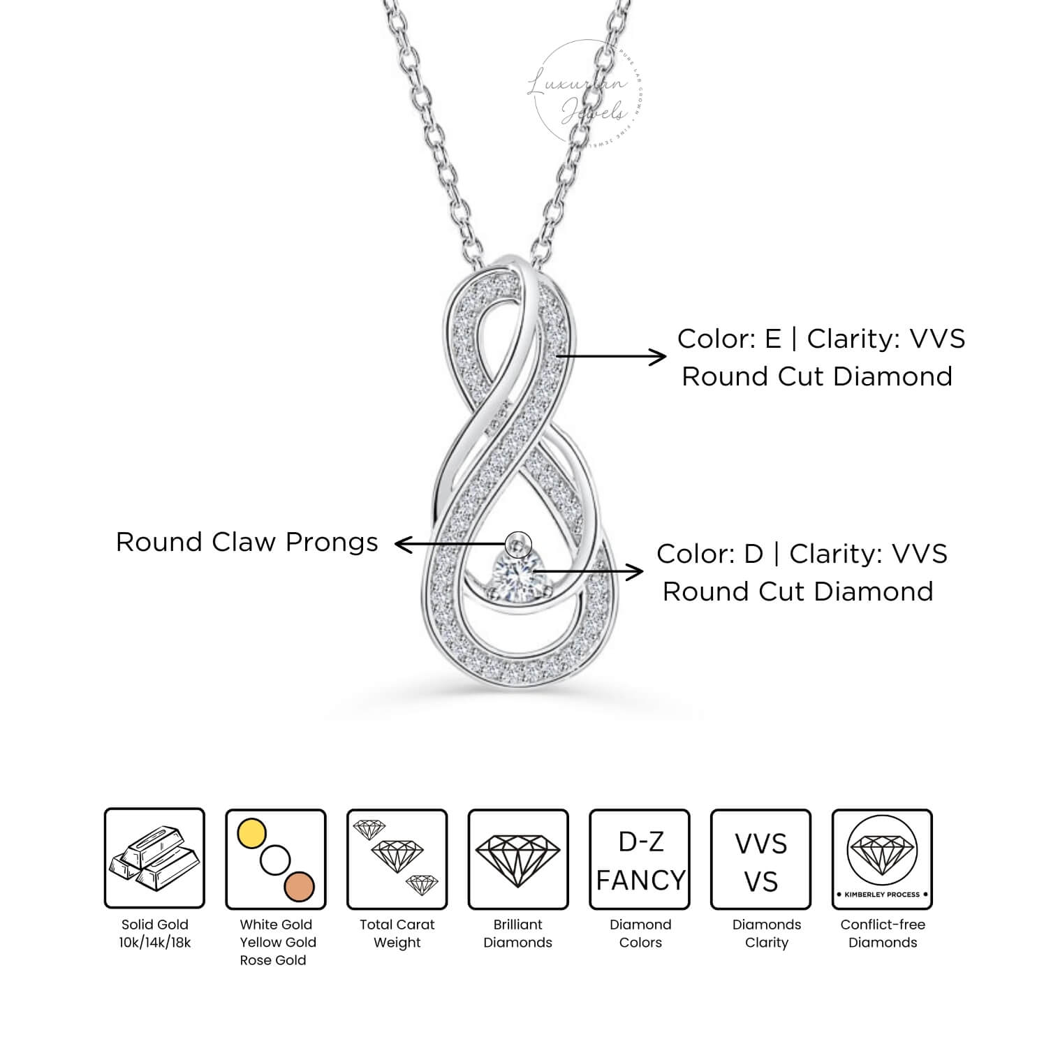 Double Infinity Round Cut Diamond Pendant