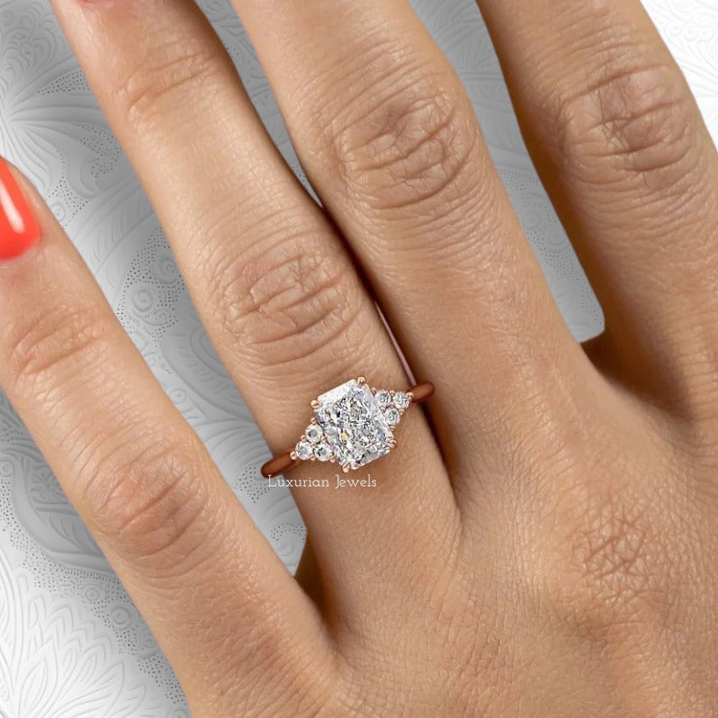 Radiant Cut Style Three Diamond Unique Ring