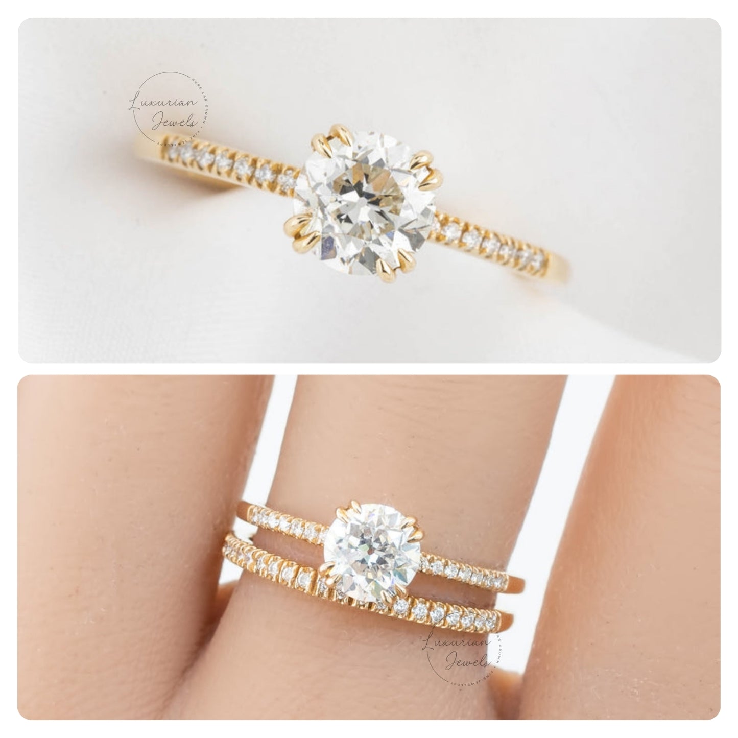 Yellow Gold Old Mine Cut Diamond Engagement Ring