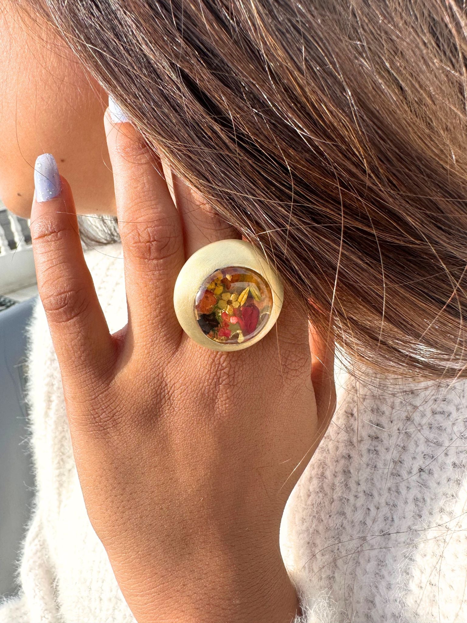 Round Pressed Flower Rings for Women