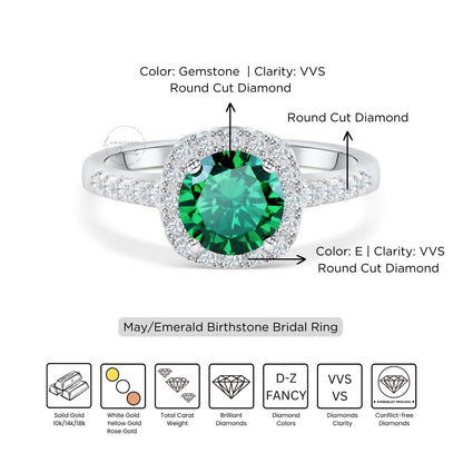 Round Cut May Birthstone Emerald Engagement Ring